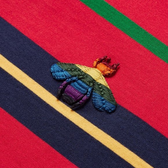 Gucci Striped Long Sleeve Polo with Bee in Red NEW WITH TAGS - Picture 3 of 9